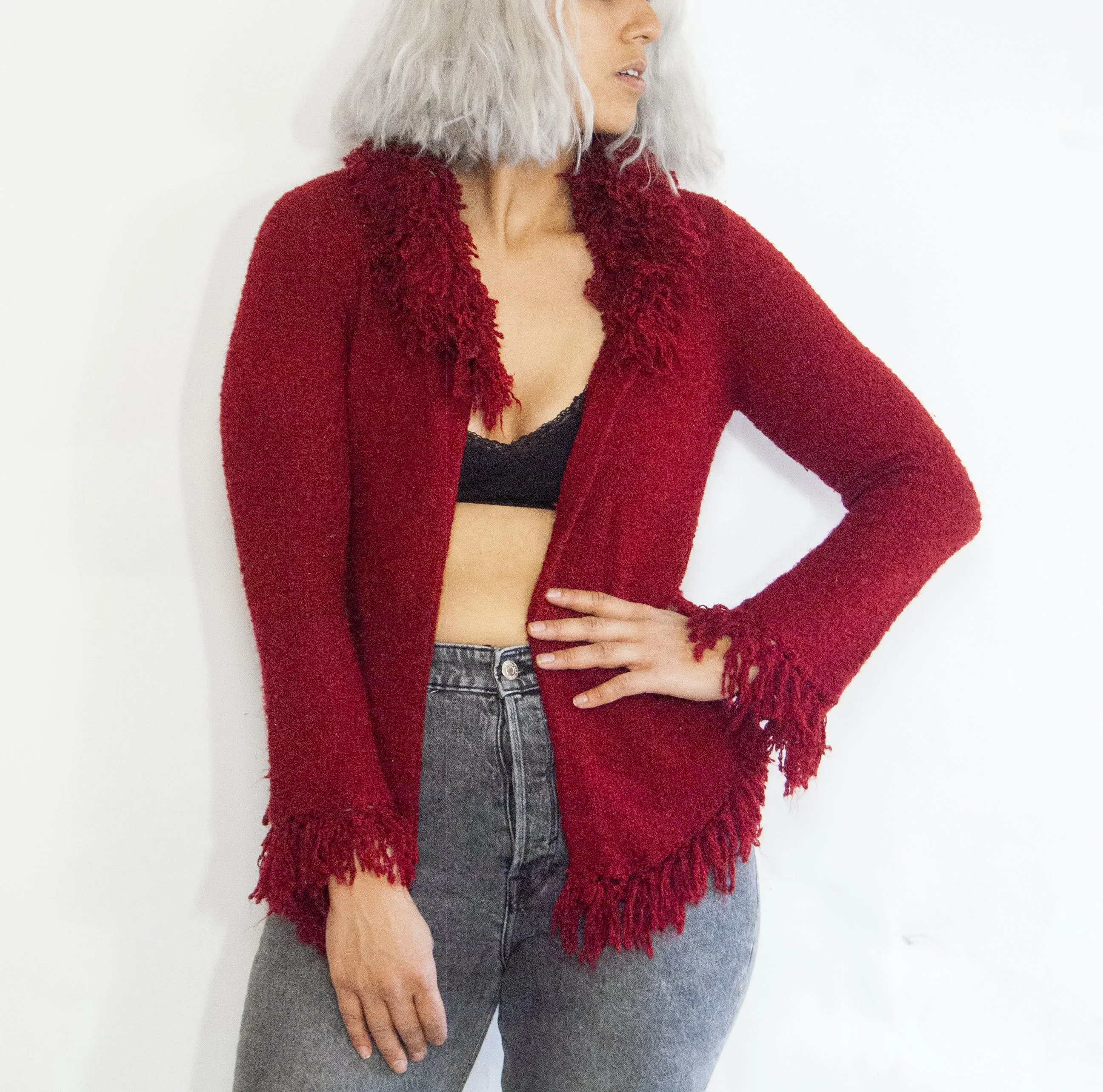 00's Red Shag Cardigan by Takeout