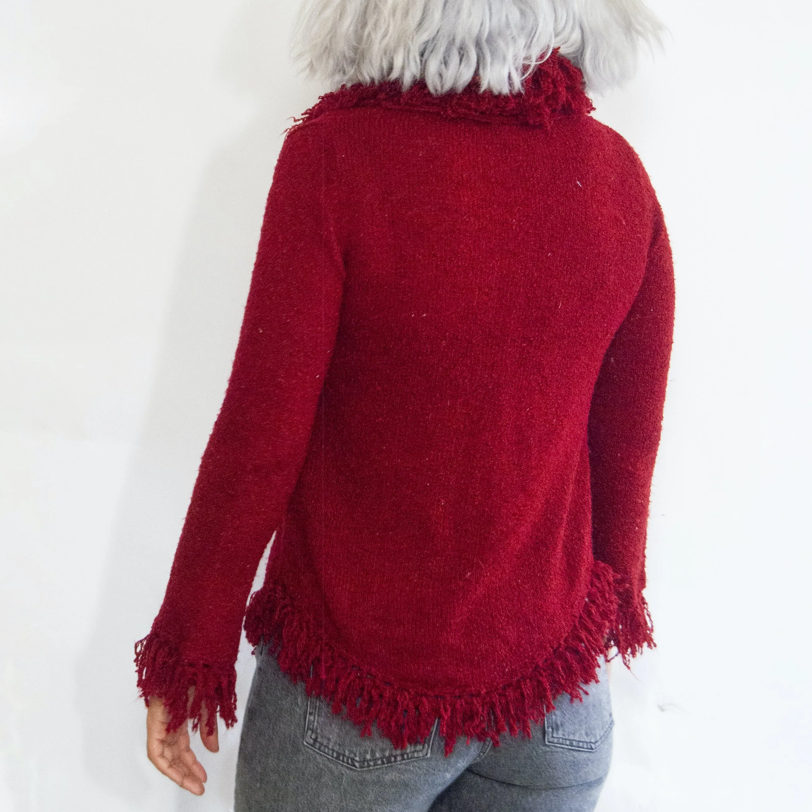 00's Red Shag Cardigan by Takeout