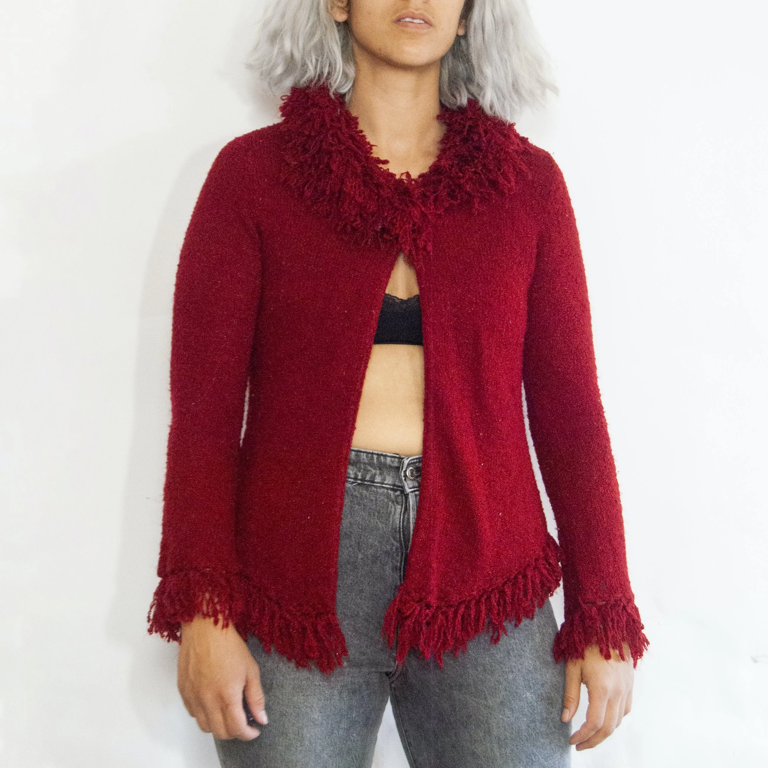 00's Red Shag Cardigan by Takeout