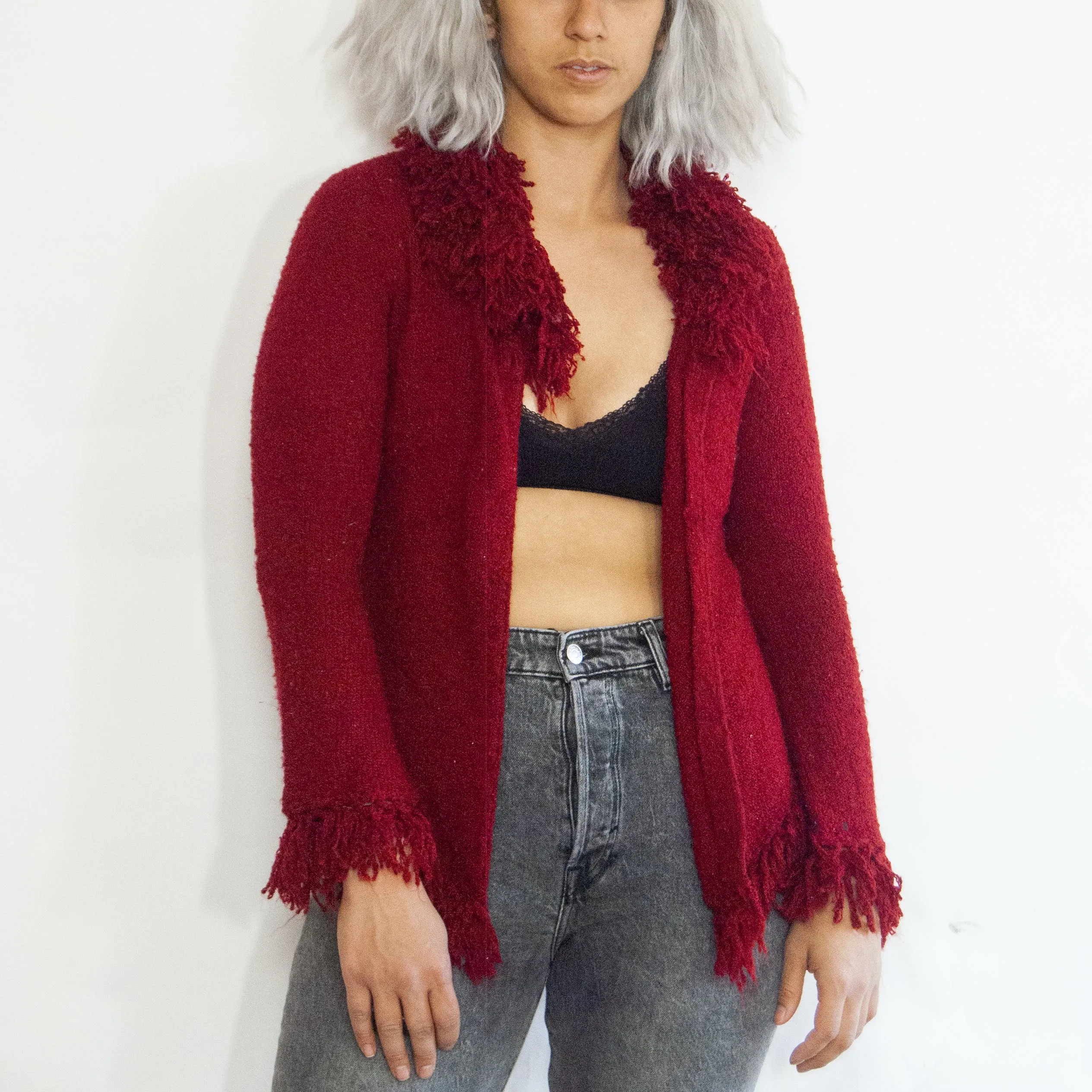 00's Red Shag Cardigan by Takeout