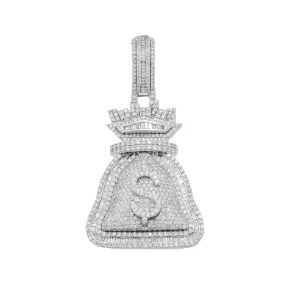 10K GOLD BAGUETTE DIAMOND MONEY BAG DOLLAR SIGN PENDANT 3.81 CT