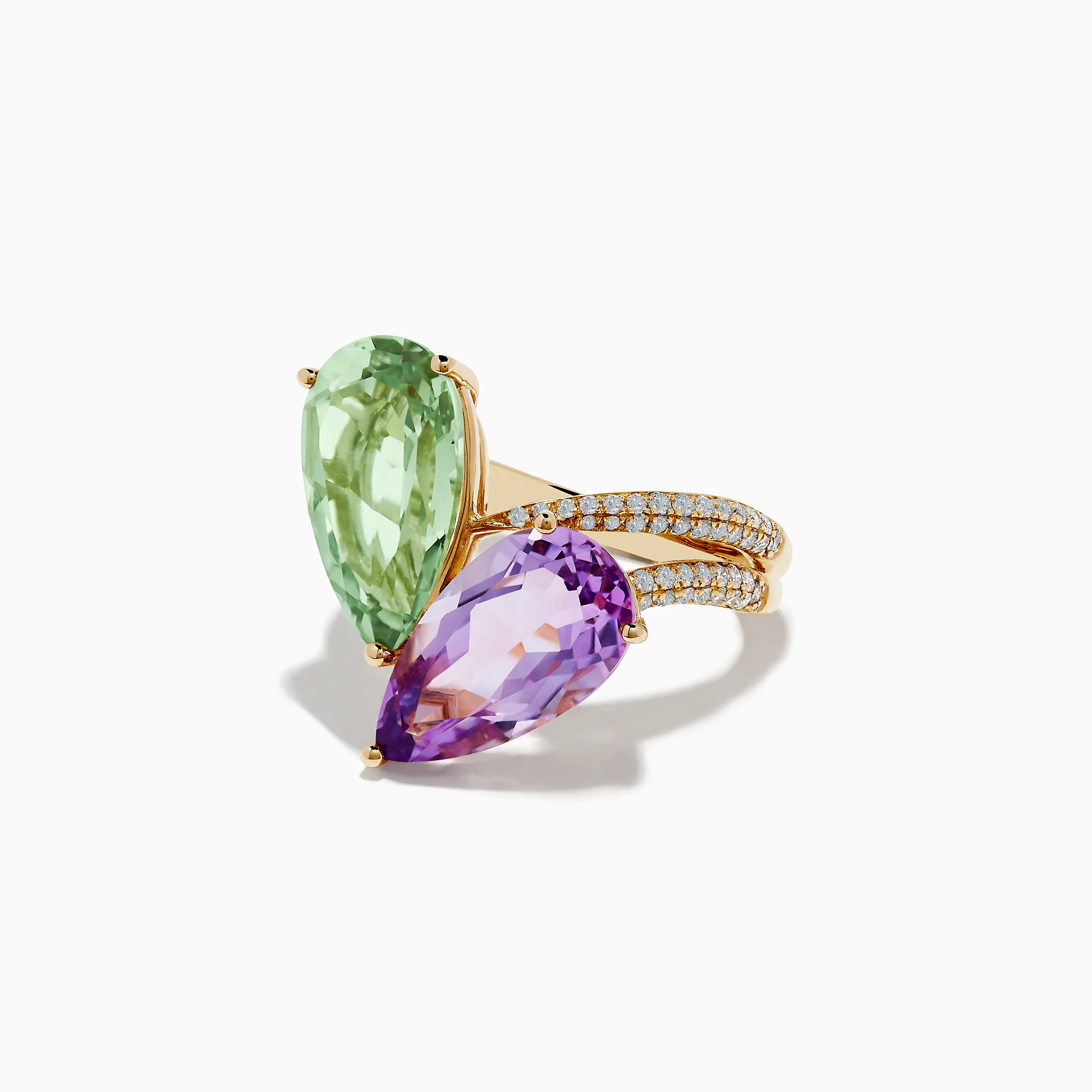 14K Gold Diamond, Pink and Green Amethyst Toi Et Moi Ring