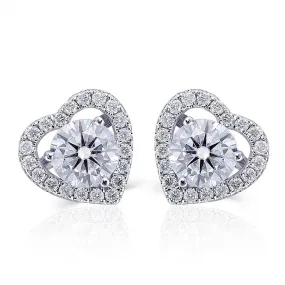 14k White Gold Heart / Halo Stud Moissanite Earrings 2ctw