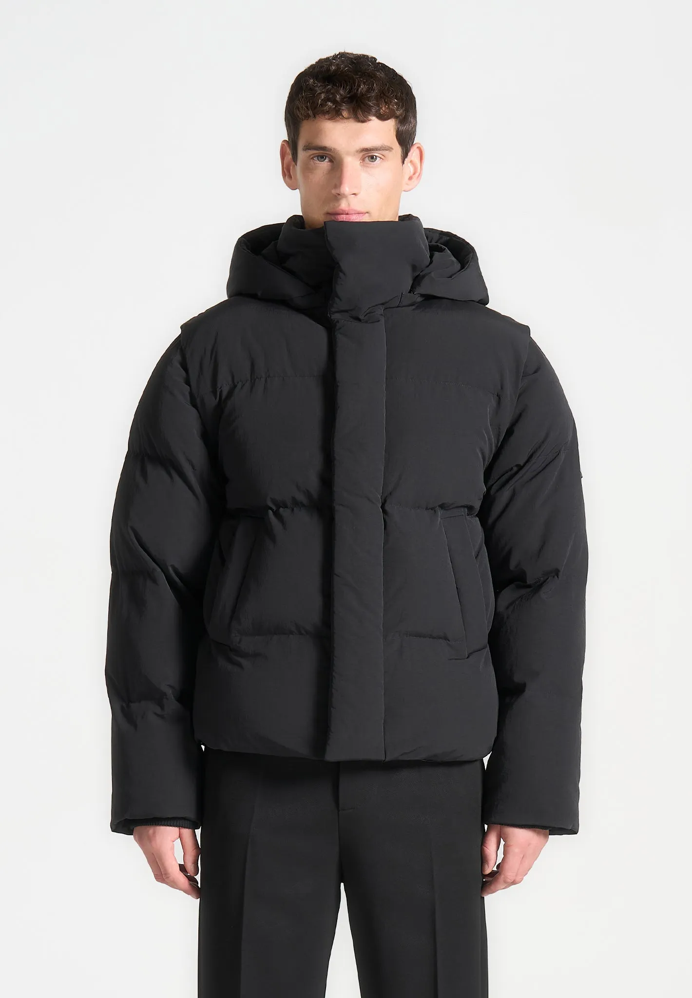 2-in-1 Hooded Puffer/Gilet - Black