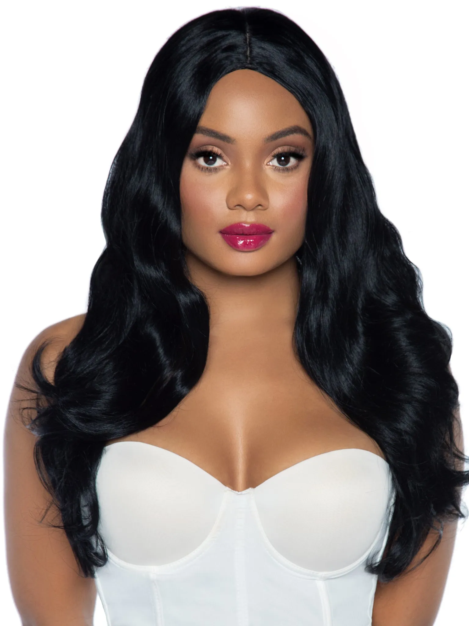 27" Long Wavy Center Part Black Wig