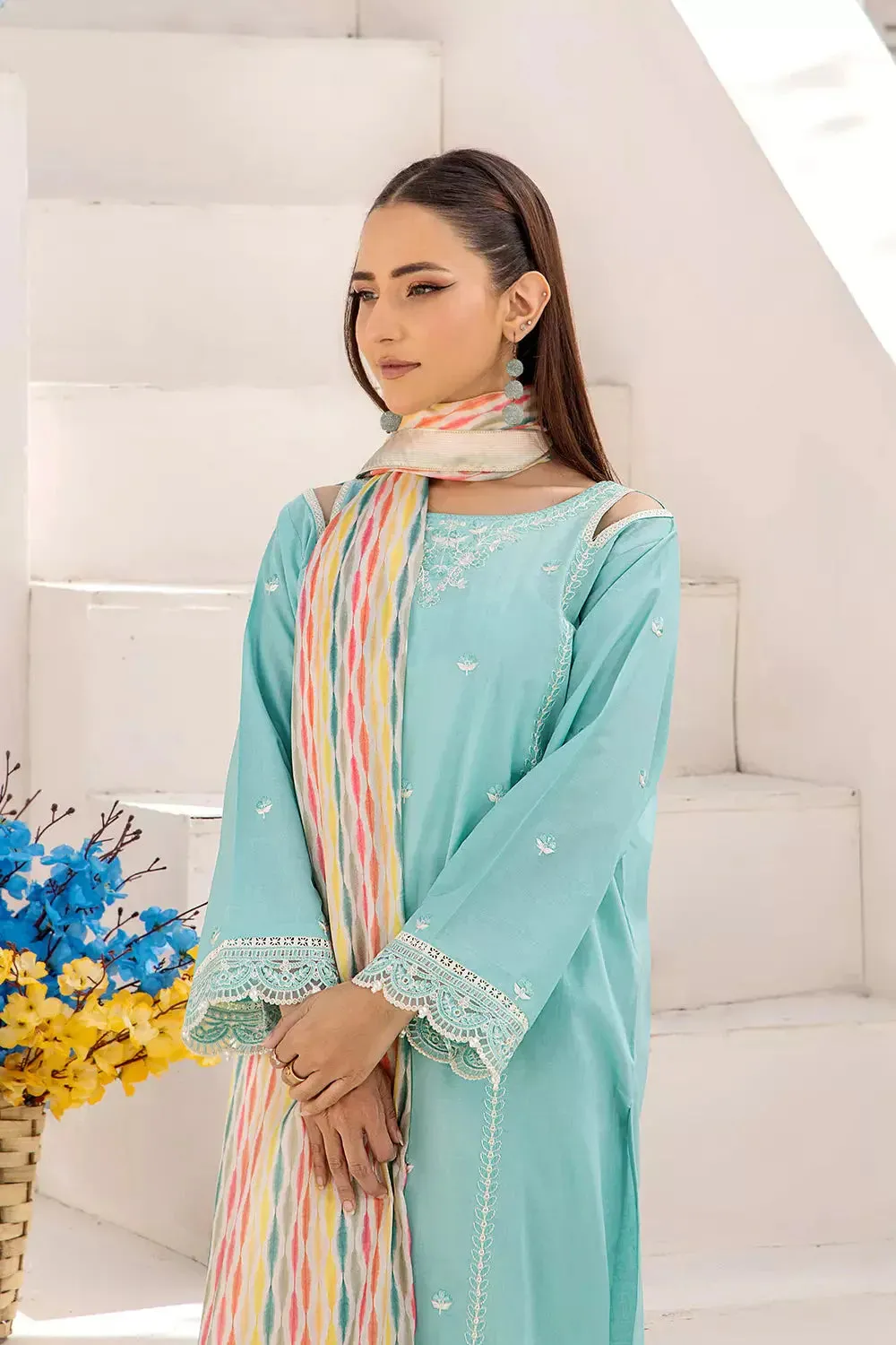 2PC Stitched Embroidered Lawn Shirt and Dupatta KSDE-2496