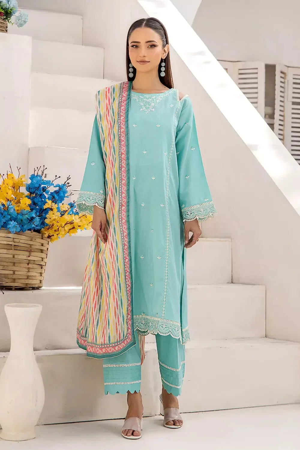 2PC Stitched Embroidered Lawn Shirt and Dupatta KSDE-2496