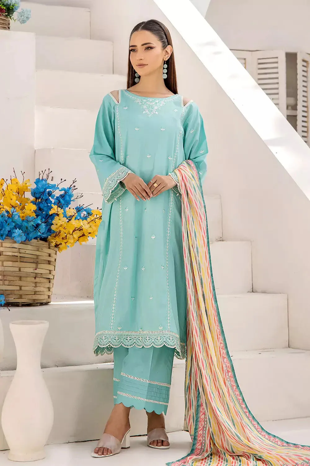 2PC Stitched Embroidered Lawn Shirt and Dupatta KSDE-2496