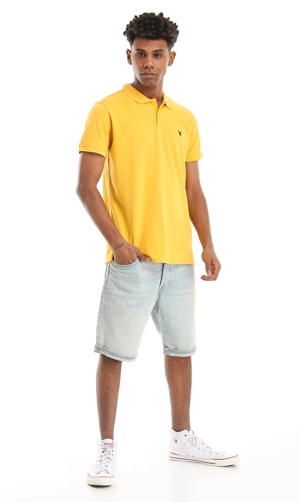 39405 Basic Mustard Buttoned Neck Polo Shirt