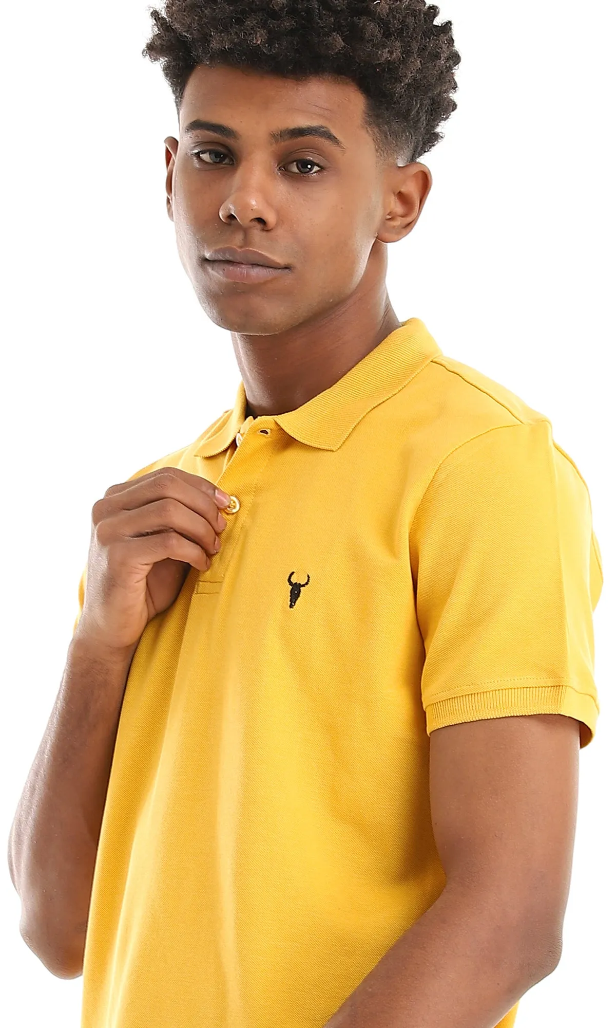 39405 Basic Mustard Buttoned Neck Polo Shirt