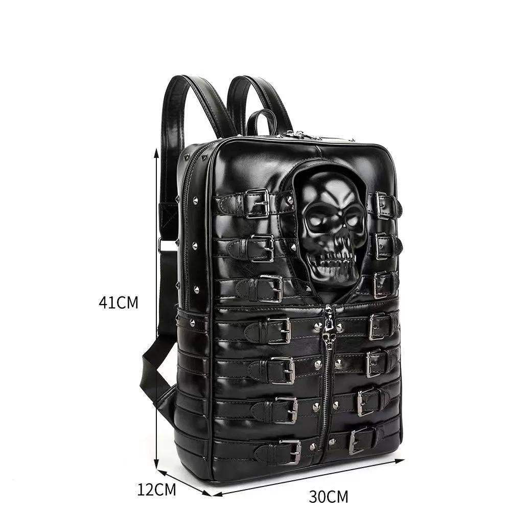 3D Skull Backpack Rivet Buckle PU Leather Travel punk Backpack Laptop Bag