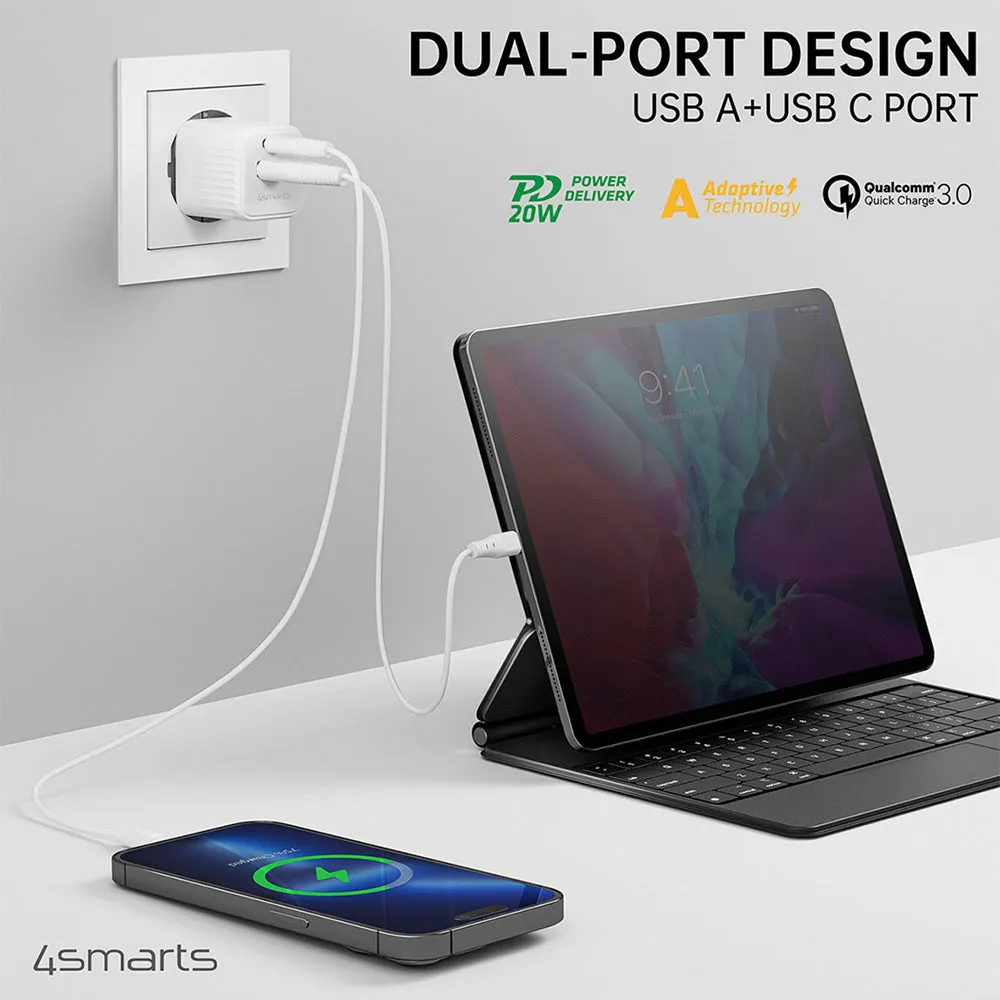 4Smarts VoltPlug Duos 20W PD Vægoplader - 1 x USB-A & 1 x USB-C - Hvid