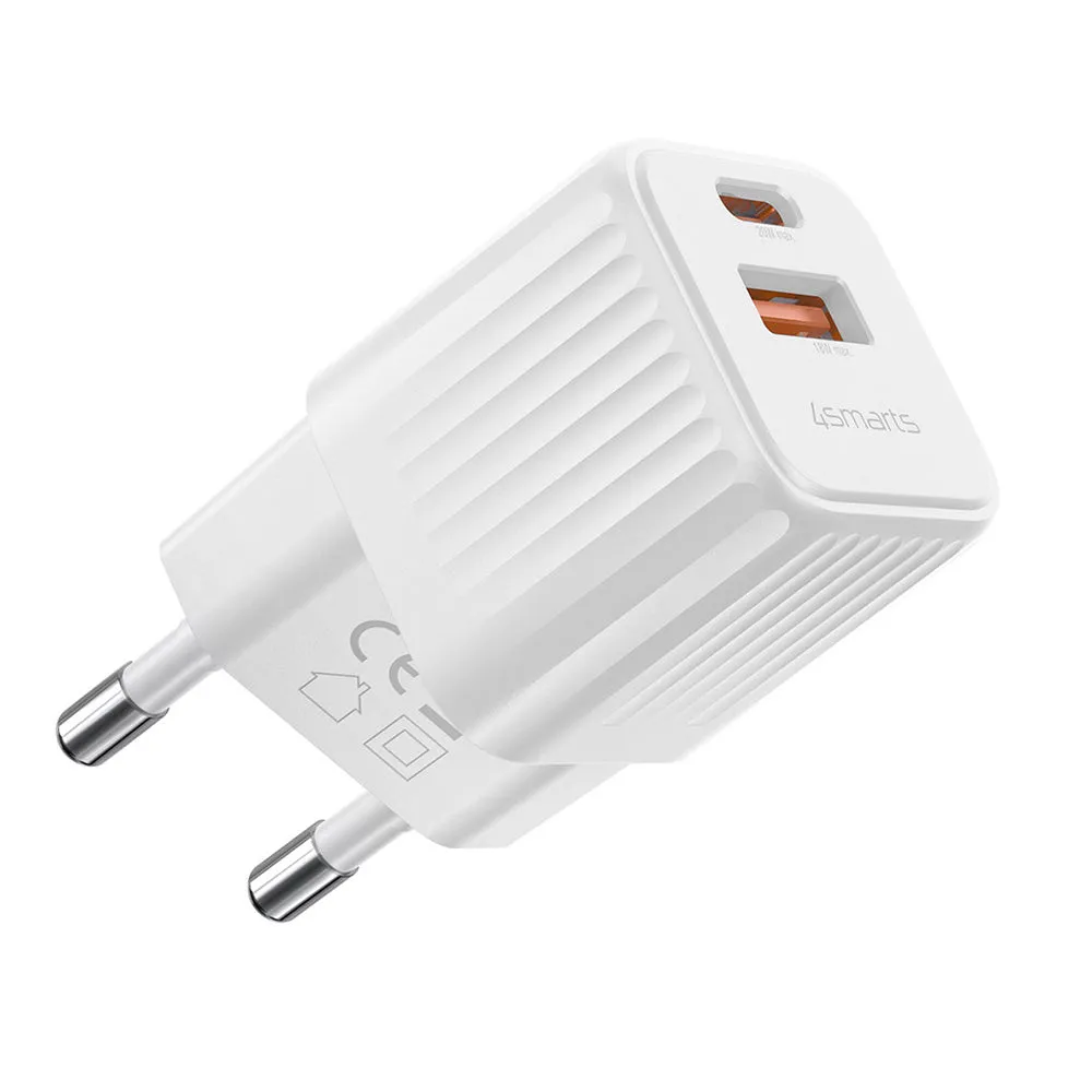 4Smarts VoltPlug Duos 20W PD Vægoplader - 1 x USB-A & 1 x USB-C - Hvid