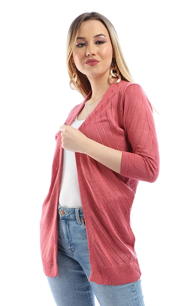 54052 Casual Long Sleeves Comfy Knitted Cerise Cardigan