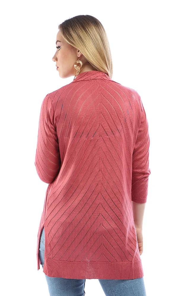 54052 Casual Long Sleeves Comfy Knitted Cerise Cardigan