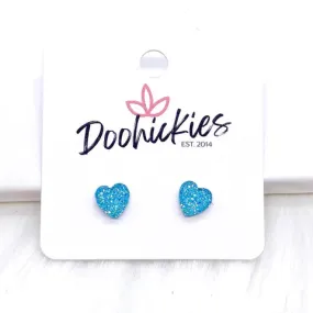 8mm Sparkle Heart Stud Earrings - Aqua