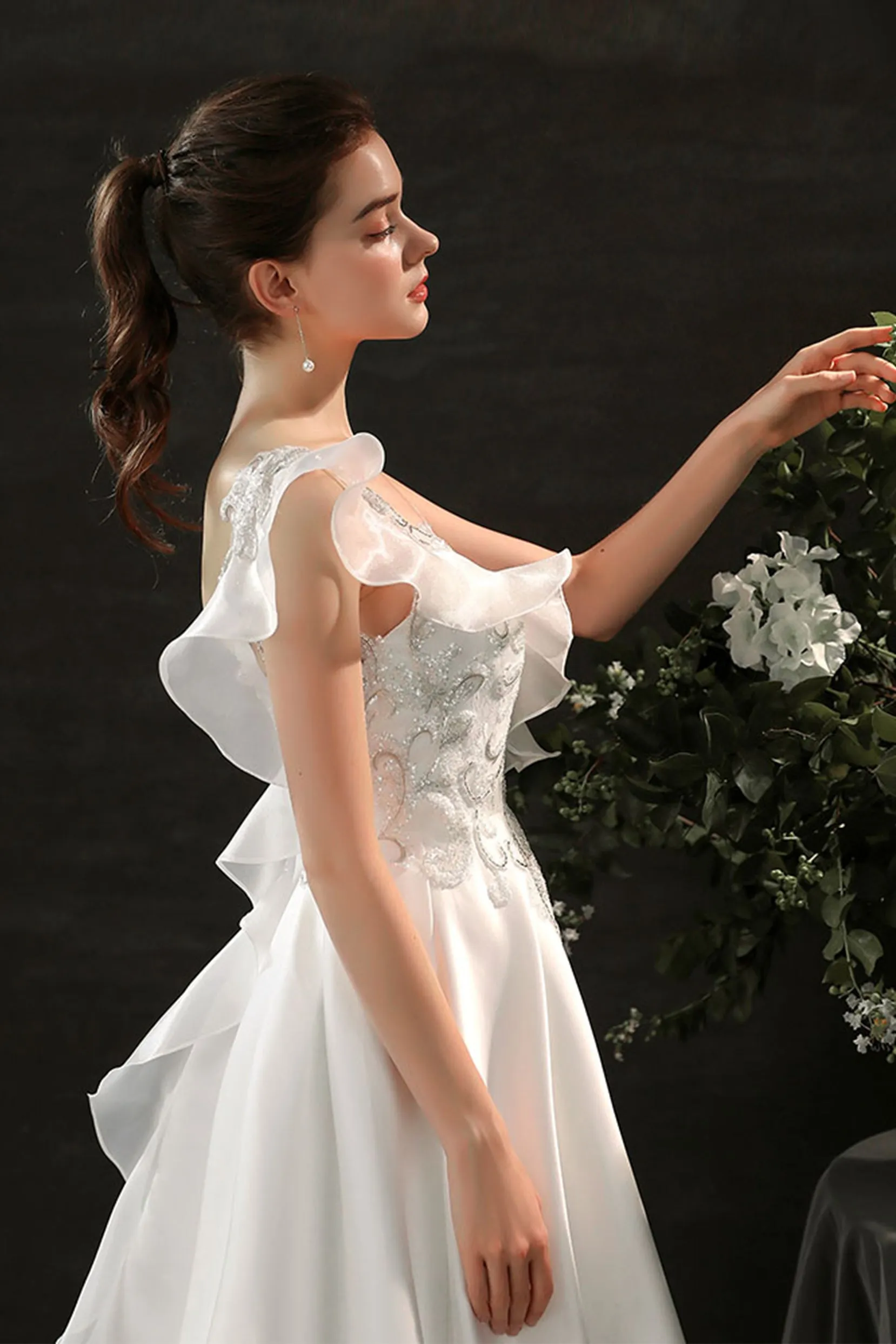 A-Line Court Train Satin Wedding Dress CW2683