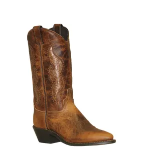 Abilene Boots Womens 11in Tooled Inserts Antiqued Brown Cowhide Cowboy Boots