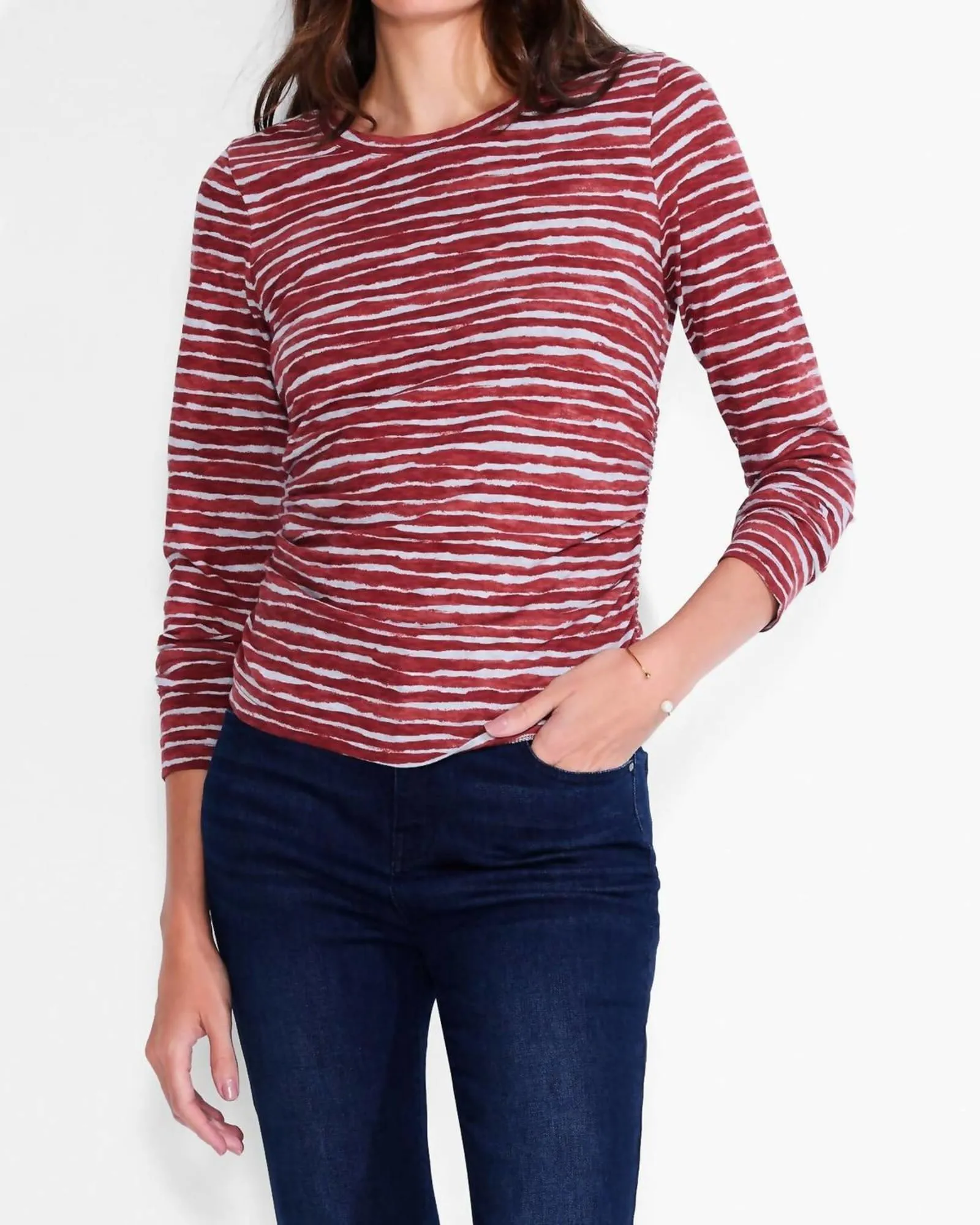 Abstract Stripe Scoop Neck Top in Red Multi | Red Multi