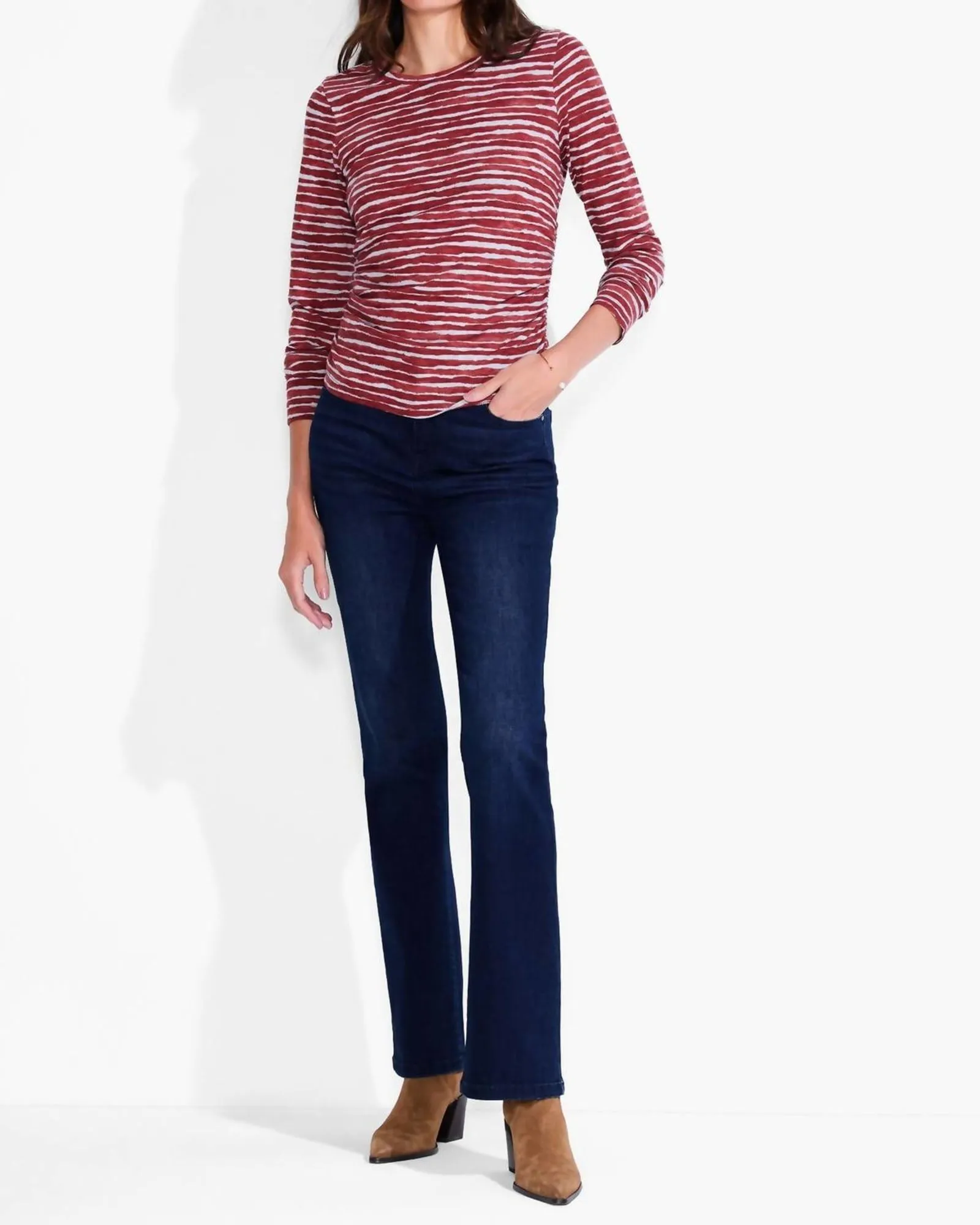 Abstract Stripe Scoop Neck Top in Red Multi | Red Multi