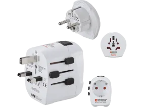 Adaptador enchufe - World to Europe Hama, 2 entradas USB, 250 V, Compatible con hasta 200 países, Blanco