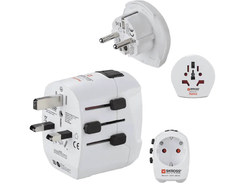 Adaptador enchufe - World to Europe Hama, 2 entradas USB, 250 V, Compatible con hasta 200 países, Blanco