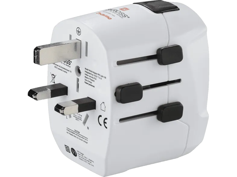 Adaptador enchufe - World to Europe Hama, 2 entradas USB, 250 V, Compatible con hasta 200 países, Blanco