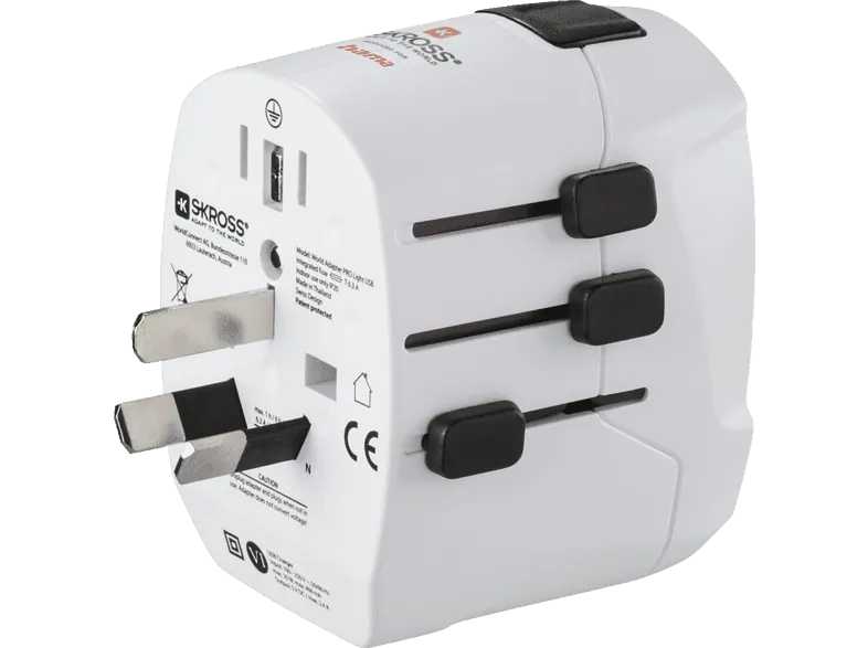 Adaptador enchufe - World to Europe Hama, 2 entradas USB, 250 V, Compatible con hasta 200 países, Blanco