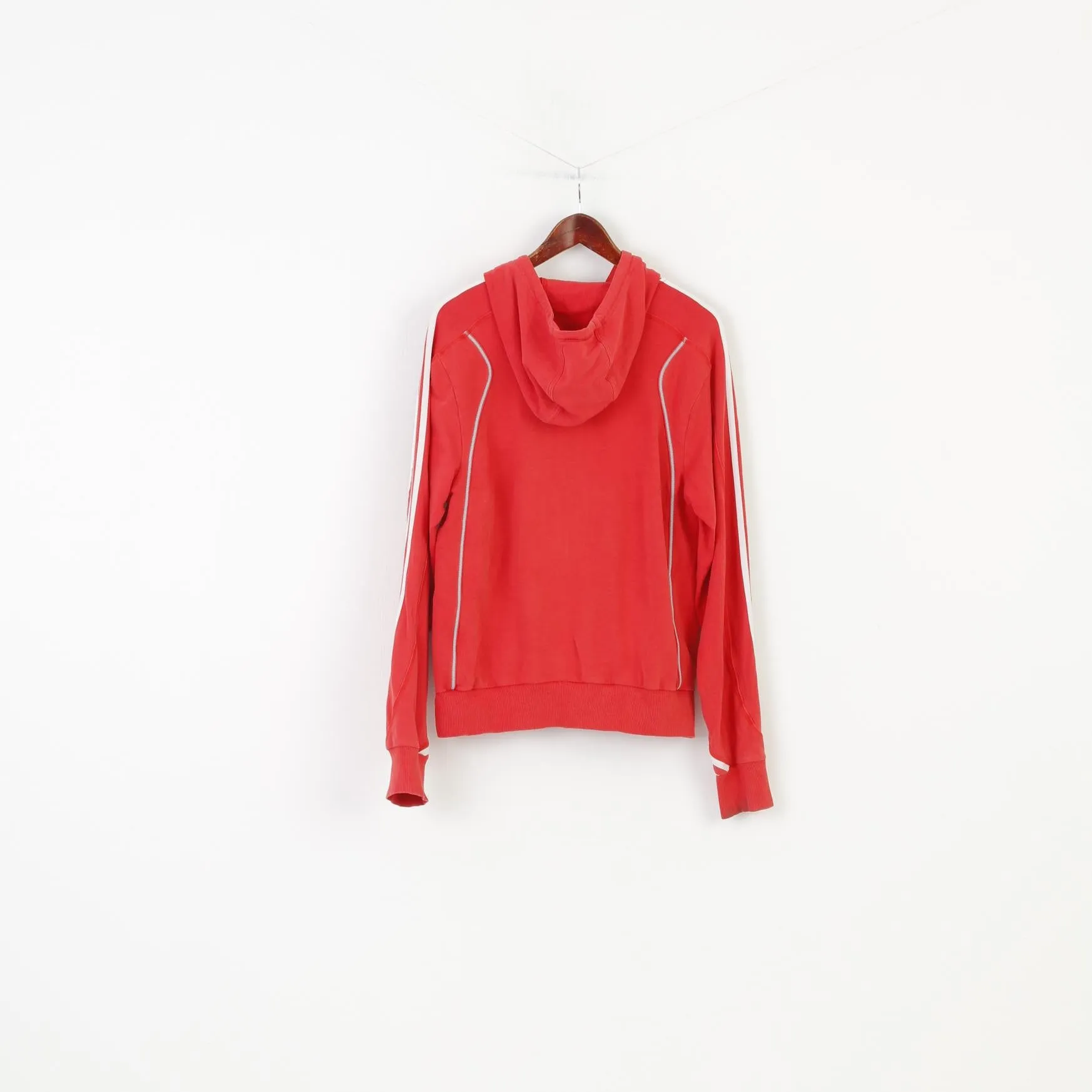 Adidas Woman M Sweatshirt Hood Full Zipper Red Cotton Vintage Sport Top