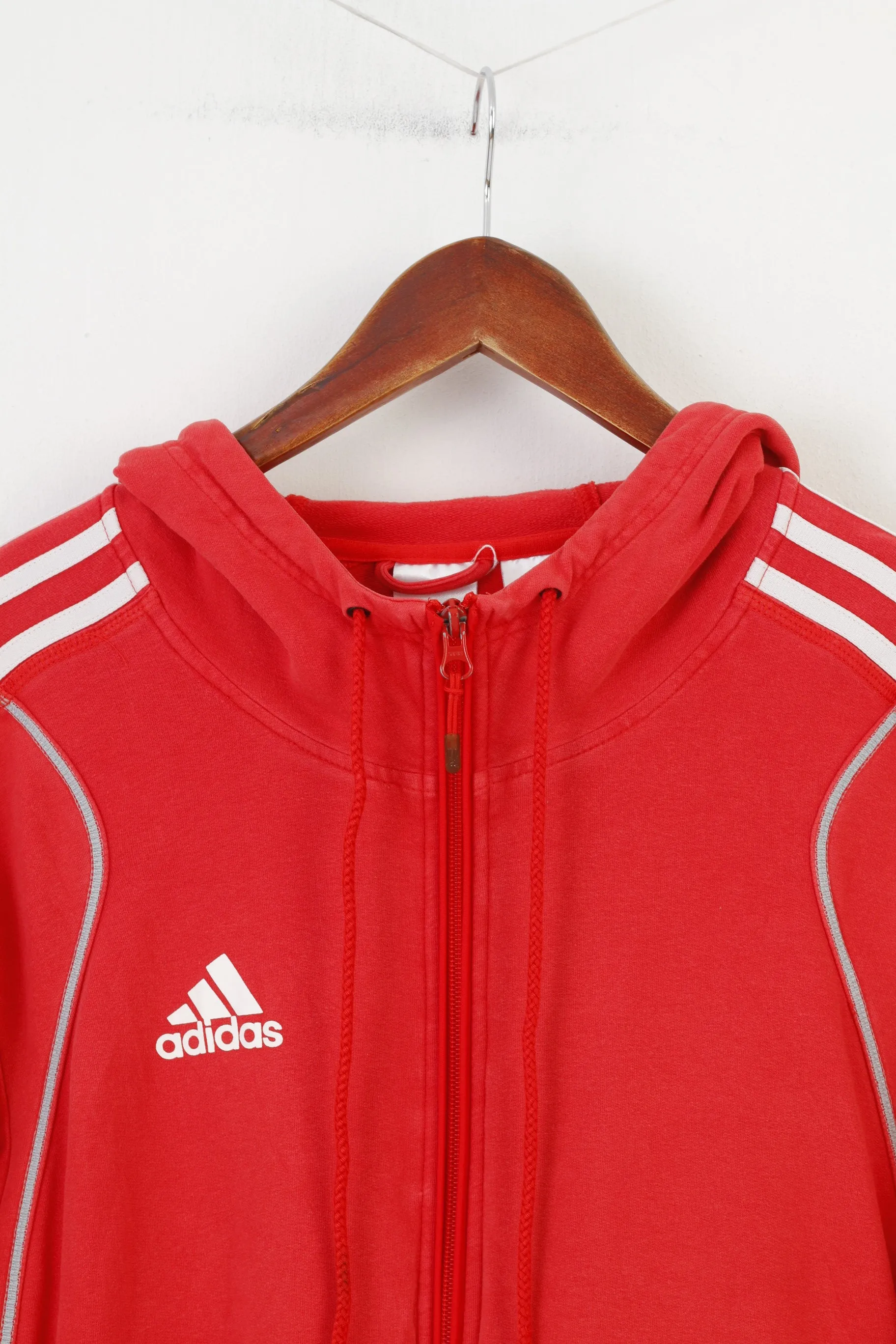 Adidas Woman M Sweatshirt Hood Full Zipper Red Cotton Vintage Sport Top