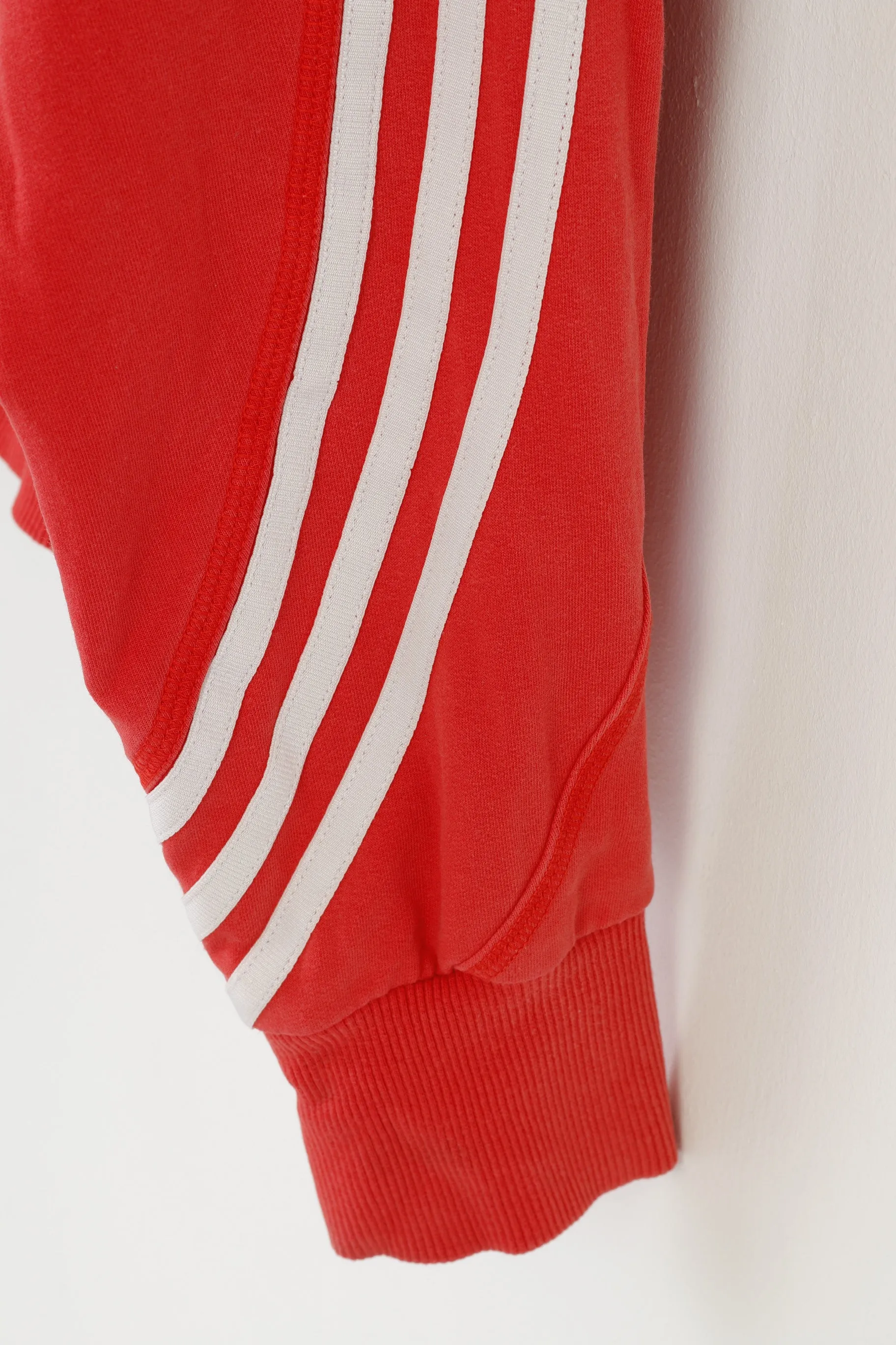 Adidas Woman M Sweatshirt Hood Full Zipper Red Cotton Vintage Sport Top