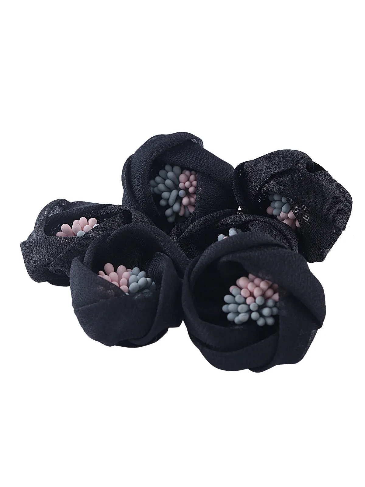 Adorning Black Applique Stiff Net Fabric Flower