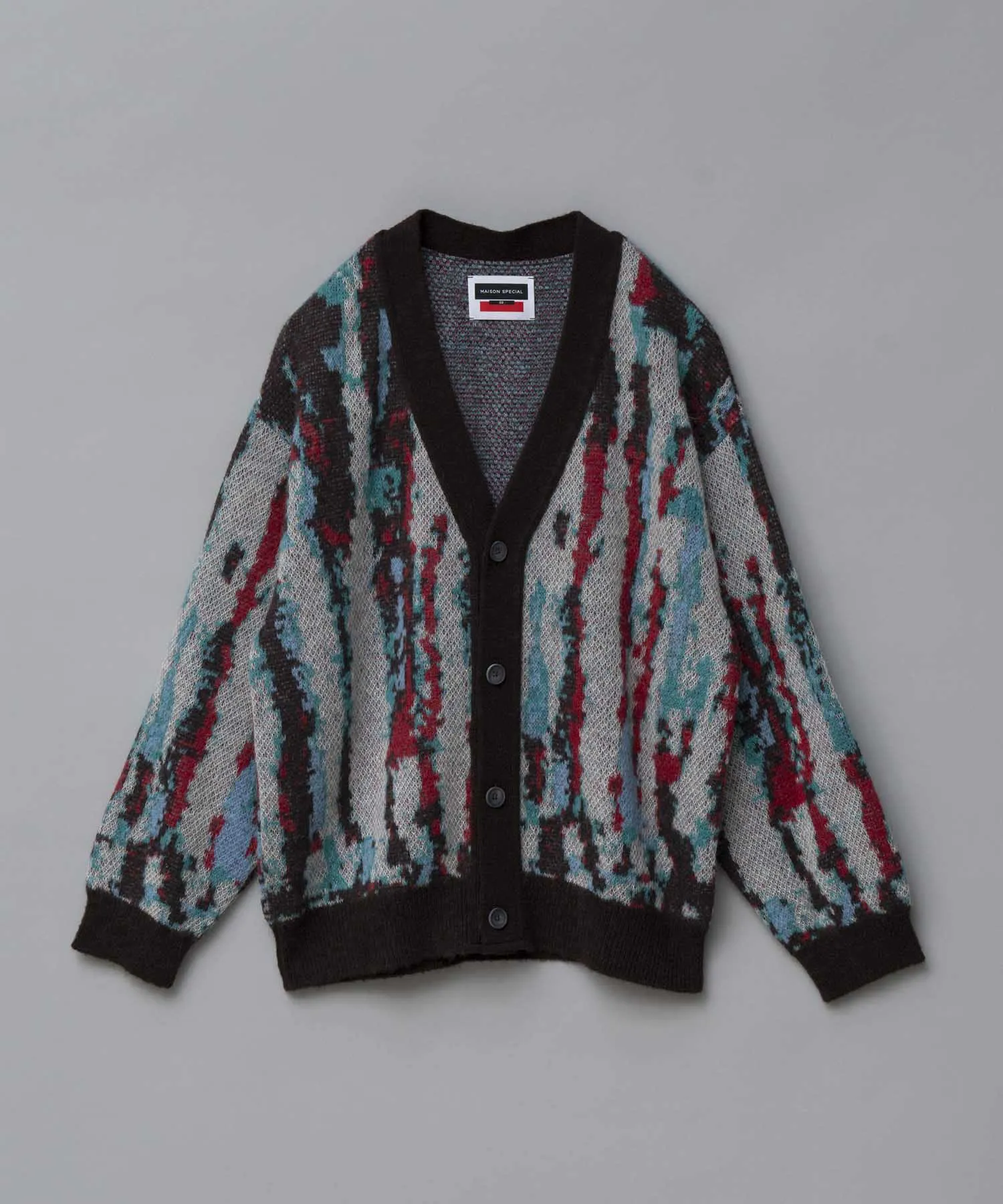 Airy Mohair Crazy Stripe Prime-Over V-Neck Knit Cardigan