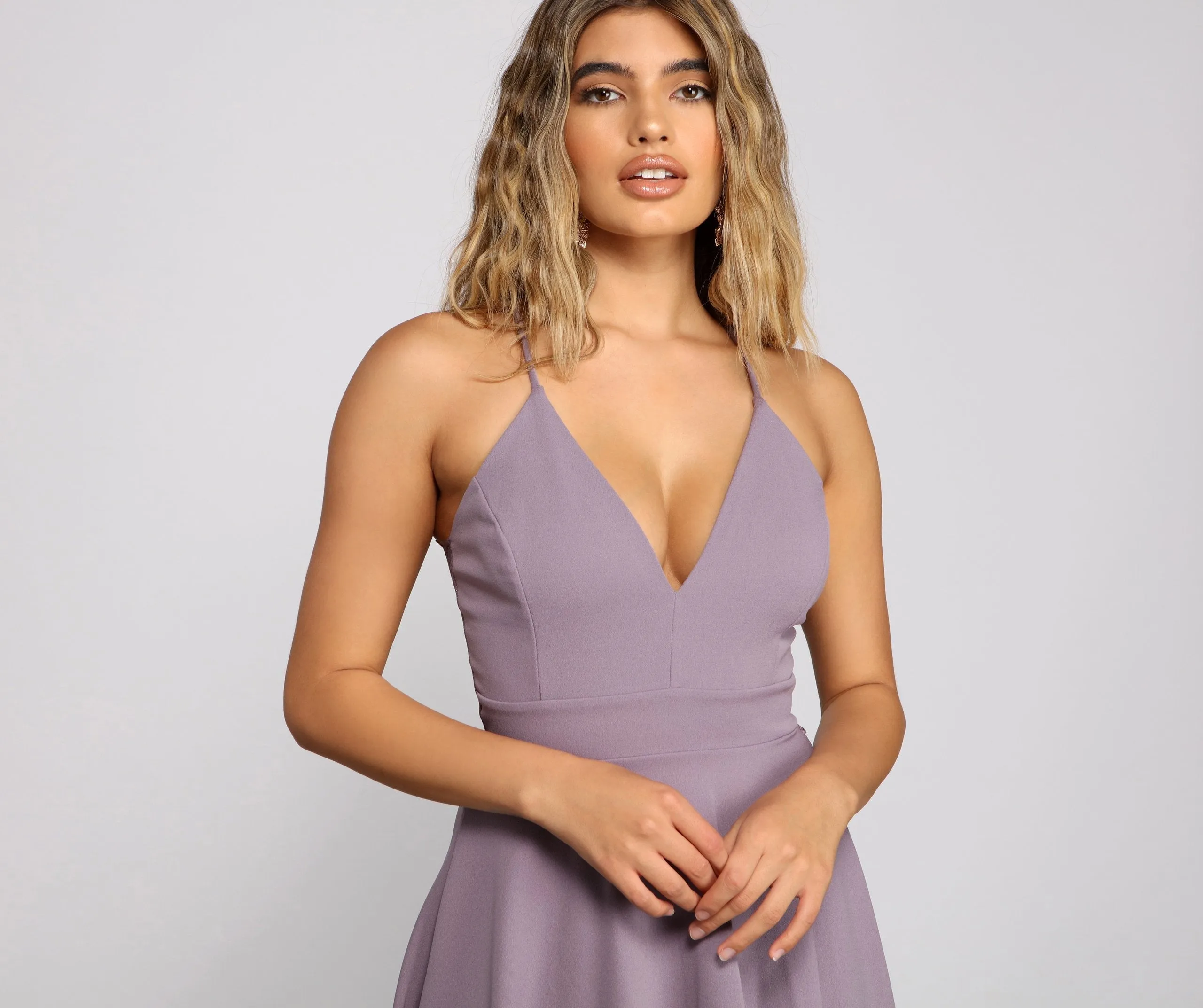 Alluring In Crepe Charming High-Low Skater Dress