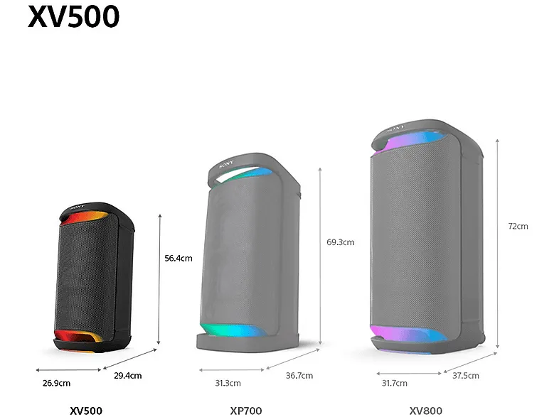 Altavoz de gran potencia - Sony SRS-XV500B, Inalámbrico para fiestas, Sonido potente, MEGA BASS, 25h batería, Portátil, Bluetooth, Karaoke y Guitarra