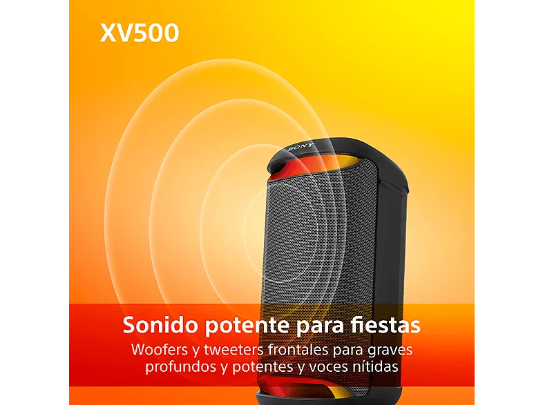 Altavoz de gran potencia - Sony SRS-XV500B, Inalámbrico para fiestas, Sonido potente, MEGA BASS, 25h batería, Portátil, Bluetooth, Karaoke y Guitarra