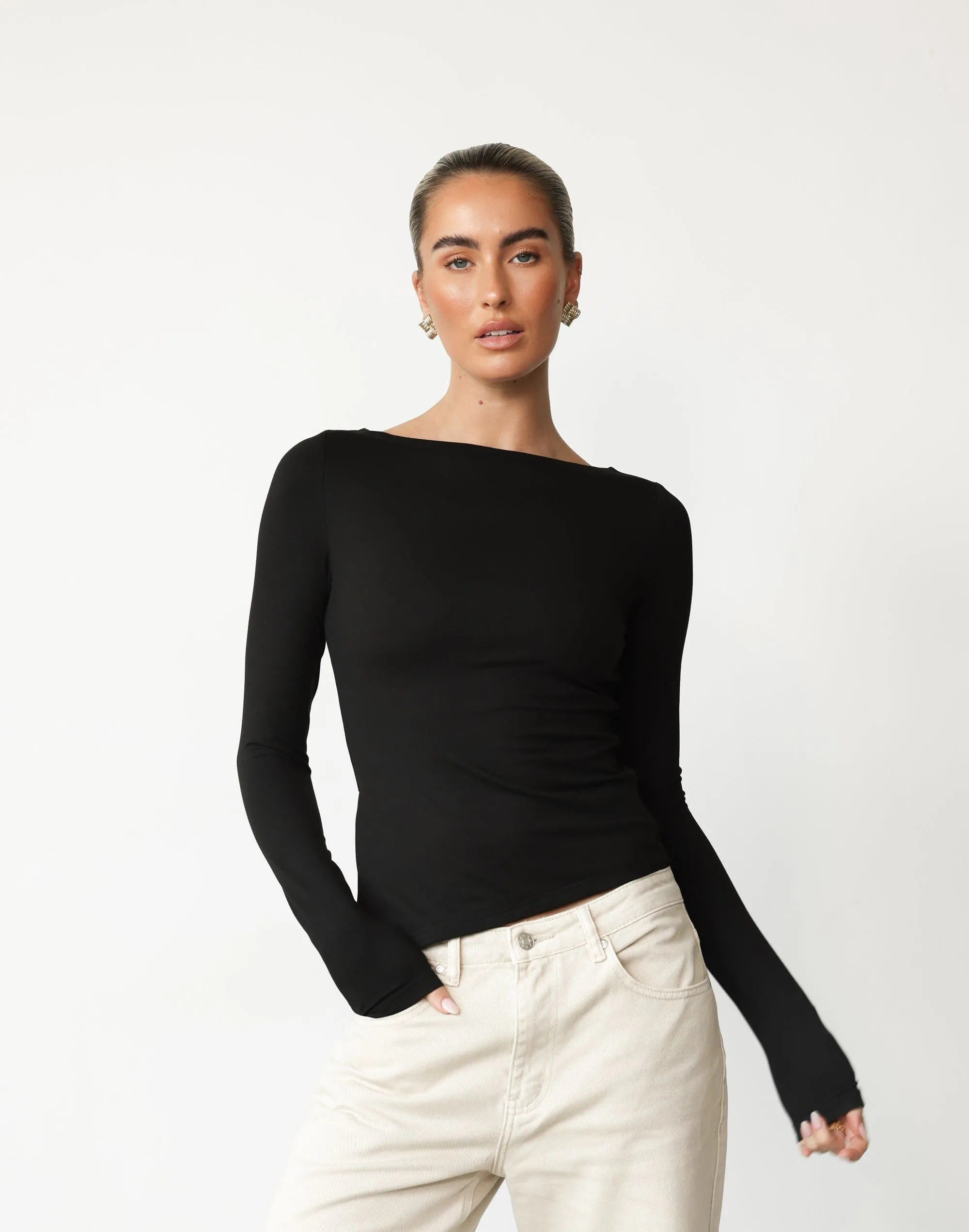 Amanda Long Sleeve Top (Black)