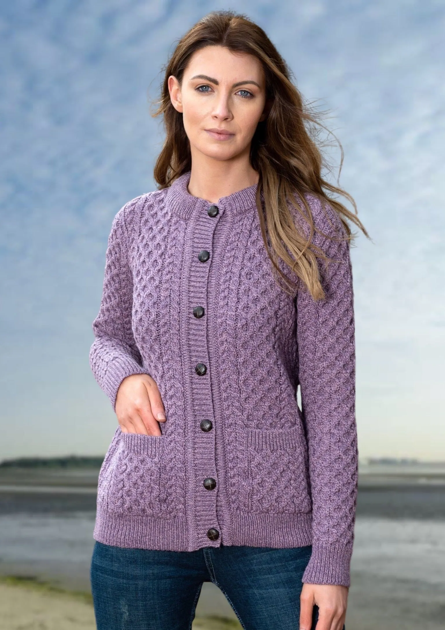 Aran Lumber Cardigan | Lavender