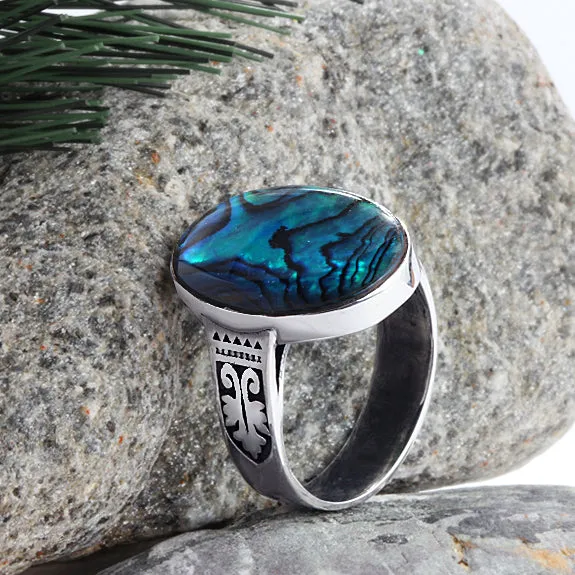 Art Deco Ring for Men 925 Silver with Natural Stone