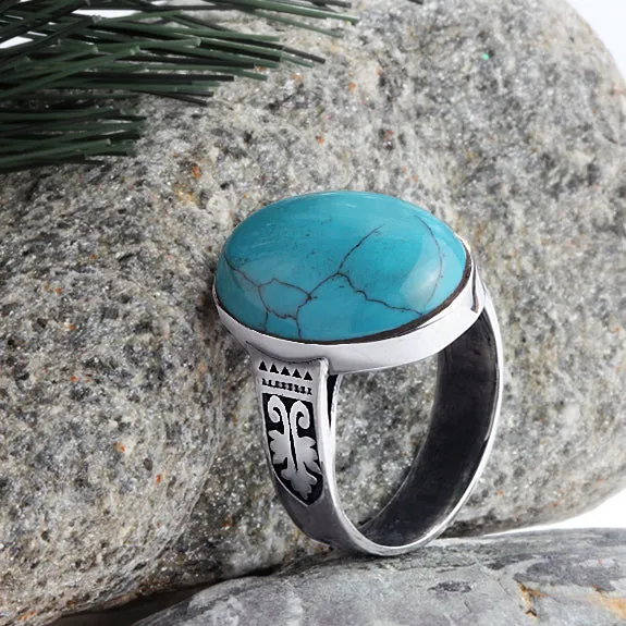 Art Deco Ring for Men 925 Silver with Natural Stone