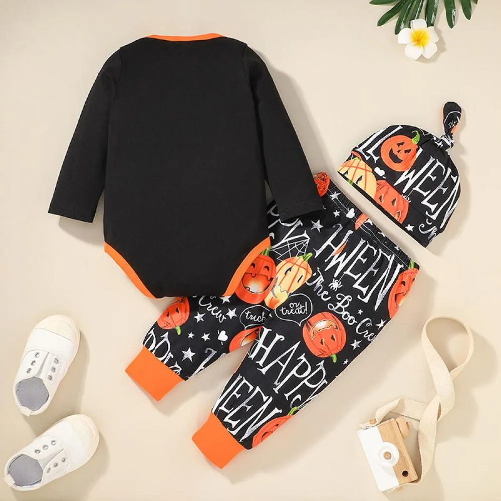 Autumn/Winter Halloween Boys Printed Long Sleeve Pants   Hat Three Piece Set Baby Clothes Wholesale