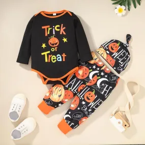 Autumn/Winter Halloween Boys Printed Long Sleeve Pants   Hat Three Piece Set Baby Clothes Wholesale