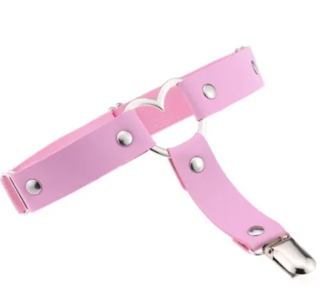 Baby Pink PU Leather Heart Garter