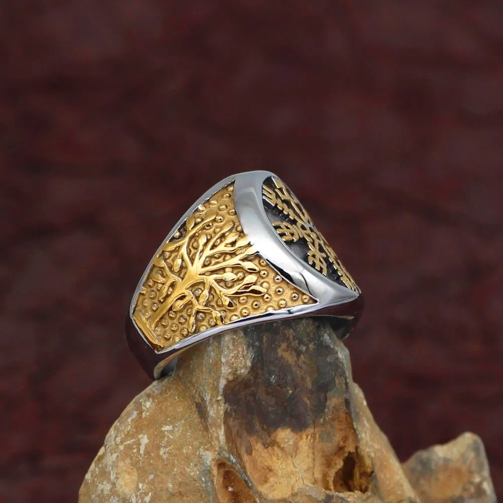 Bague compas du Viking et arbre de vie