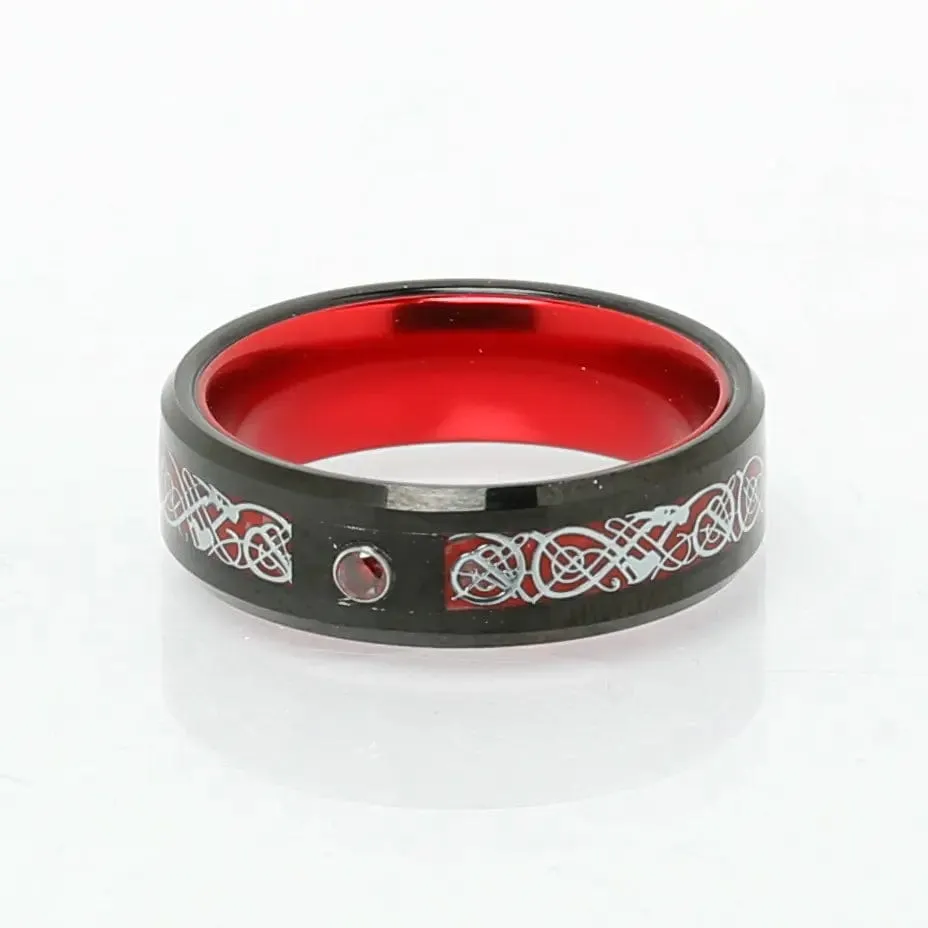 Bague de Jarl "Sang du Valhalla" en Tungstène