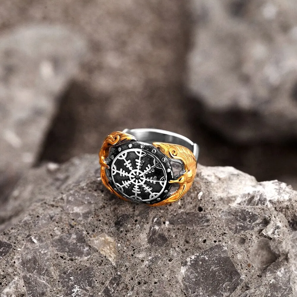 Bague Viking - Corbeaux Gardiens du Vegvisir