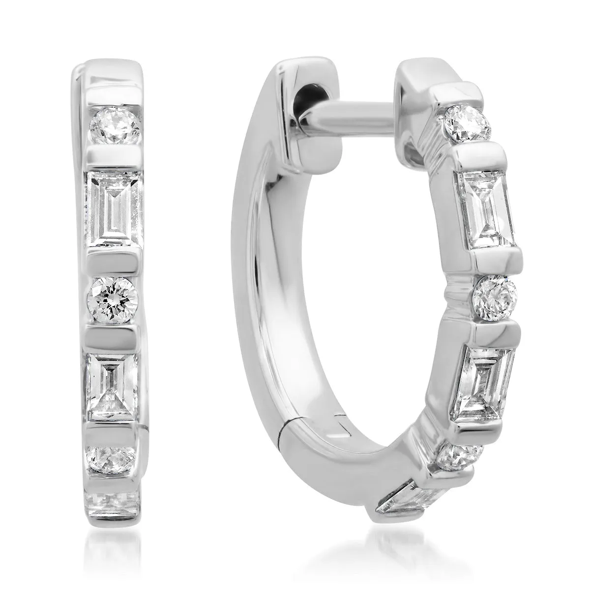 Baguette & Round Diamond Everyday Sparkle Huggie Earrings