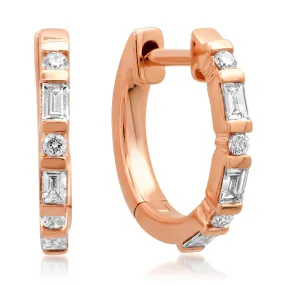 Baguette & Round Diamond Everyday Sparkle Huggie Earrings