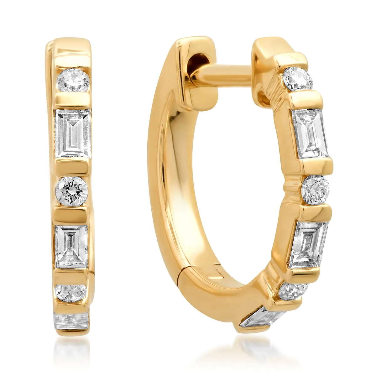 Baguette & Round Diamond Everyday Sparkle Huggie Earrings