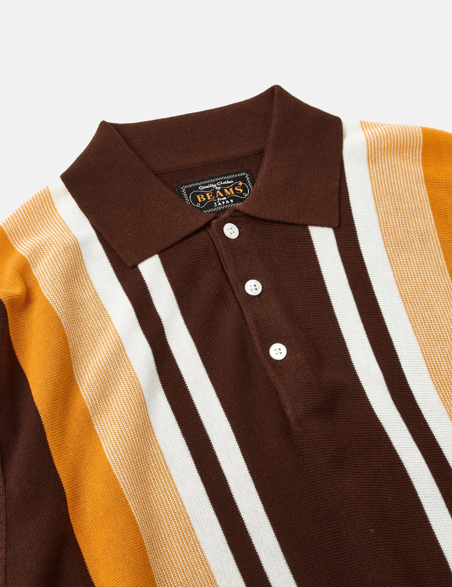 Beams Plus Knit Polo 12G (Stripe) - Brown